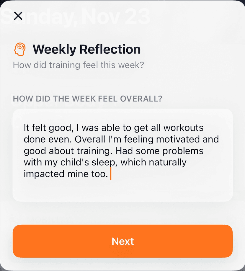 Post-workout feedback form