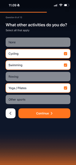 Onboarding questions on iPhone