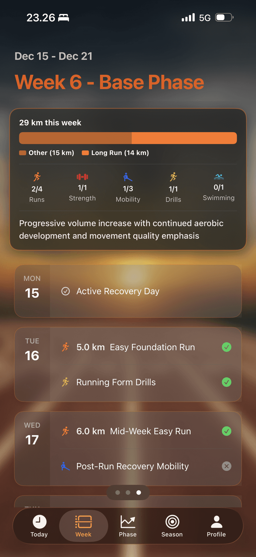 1stMarathon app showing adaptive training plan